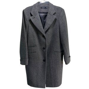 Ralph Lauren Black Label Wool Herringbone Over Coat Women 14W Old Money Business